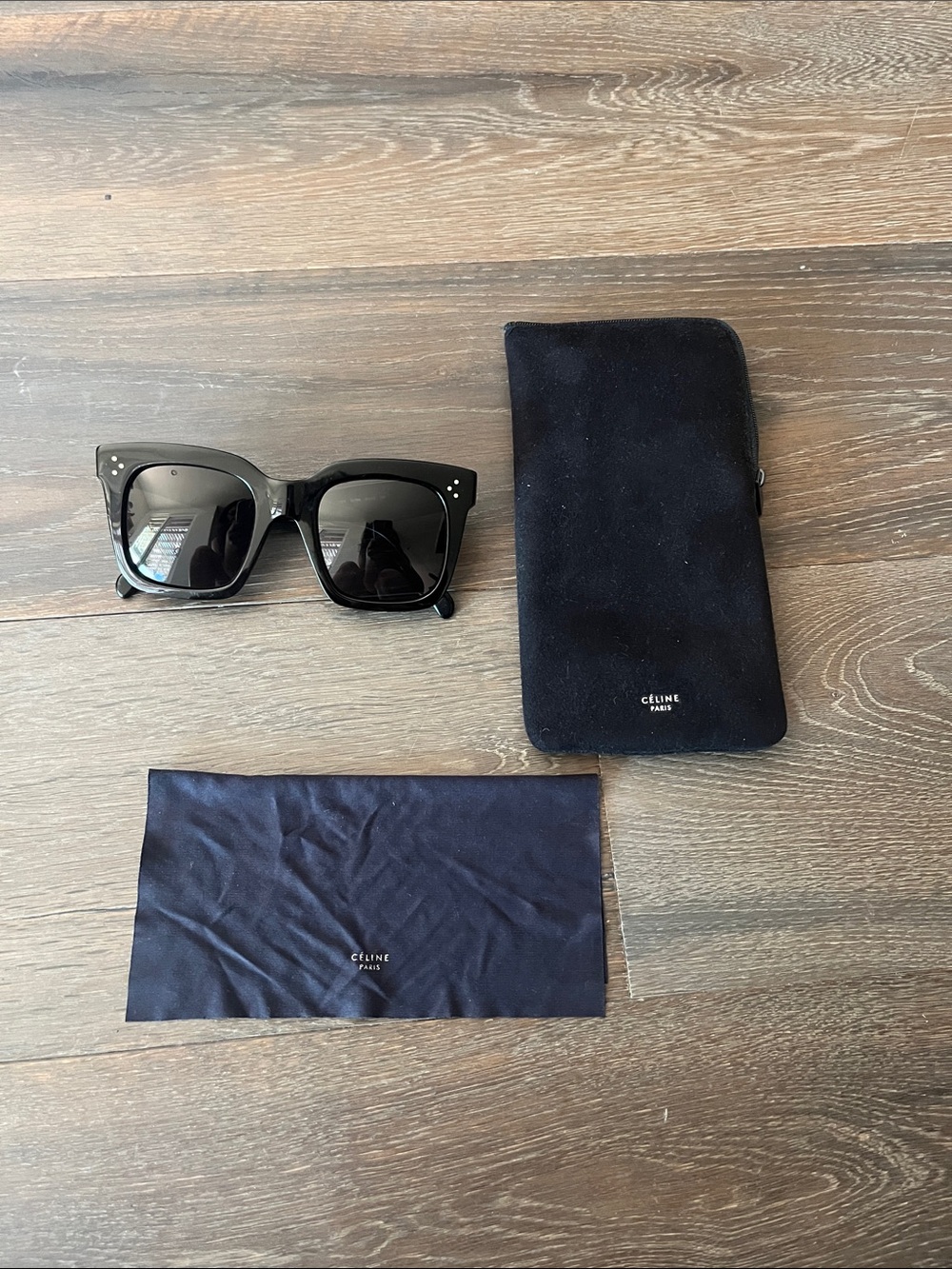 Celine Black Square Sunglasses with Black Suede Pouch